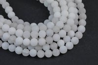 Natural White Moonstone Jade, High Quality in Matte Round, 6mm, 8mm, 10mm, 12mm -Full Strand 15.5 inch Strand, AAA Quality Gemstone Beads