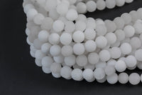 Natural White Moonstone Jade, High Quality in Matte Round, 6mm, 8mm, 10mm, 12mm -Full Strand 15.5 inch Strand, AAA Quality Gemstone Beads