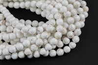 Natural WHITE Turquoise SMOOTH FINISHED-- Round-- All sizes, 4mm, 6mm, 8mm, 10mm, 12mm. Full Strand- Wholesale bulk or Single Strand! Smooth