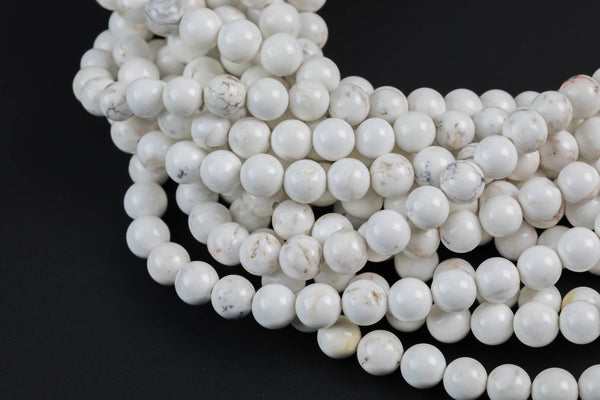 Natural WHITE Turquoise SMOOTH FINISHED-- Round-- All sizes, 4mm, 6mm, 8mm, 10mm, 12mm. Full Strand- Wholesale bulk or Single Strand! Smooth