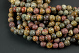 Natural Picasso Jasper Beads Grade AAA Faceted Round 6mm, 8mm, 10mm, 12mm, 14mm- Full 16 Inch Strand Smooth Gemstone Beads