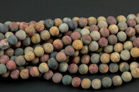Natural Matte Picasso Jasper Grade AAA Matte Round 6mm, 8mm, 10mm, 12mm, 14mm- Full 16 Inch Strand AAA Quality Smooth Gemstone Beads