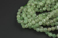 Natural Faceted Prehnite Beads Grade AAA Faceted Round, 8mm, 10mm- Full 15.5 Inch Strand Gemstone Beads