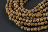 Natural Vietnam Tiger Stripped Wood. 6mm or 8mm Round. Full Strand 16". Gemstone Beads