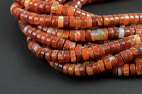 Natural Banded Gray Red Orange Agate, High Quality in Heishi, 8mm and 12mm- In Full 15.5 Inch Strand Gemstone Beads