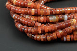 Natural Banded Gray Red Orange Agate, High Quality in Heishi, 8mm and 12mm- In Full 15.5 Inch Strand Gemstone Beads