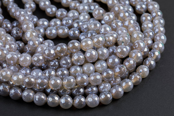 Natural Mystic Gray Agate, Faceted Round sizes 4mm, 6mm, 8mm, 10mm, 12mm- Full 16 inch strand AAA Quality Gemstone Beads