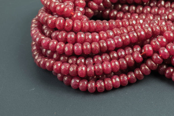 GORGEOUS Gold Caste Maroon Jade High Quality in Faceted Rondelle- 6mm and 8mm-Full Strand 15.5 inch Strand