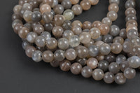 Natural Medium Gray Moonstone Round. Full Strand, 4mm 6mm, 8mm, or 10mm.- Full 15.5 Inch Strand (AAA quality) Smooth Gemstone Beads