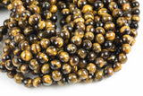 Natural A QUALITY Tiger's Eye Faceted Round, Full Strand, 4mm, 6mm, 8mm, 10mm, or 12mm Beads-Full Strand 15.5 inch Strand Gemstone Beads