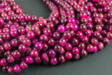 A Natural Fuchsia Tiger's Eye Round Tigers Eye Tiger Eye Tigereye, 6mm 8mm 10mm 12mm 14mm 15.5" Smooth Gemstone Beads