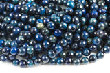 Natural Dark Blue Tiger's Eye Faceted Round, Full Strand, 6mm, 8mm, 10mm, or 12mm Beads-Full Strand 15.5 inch Strand Gemstone Beads