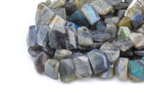 Natural Labradorite - A Grade Lots of Fire - Hand Faceted Flat Rectangular Nuggets - 16" Strand AAA Quality Gemstone Beads