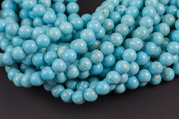 Natural Dyed Turquoise, High Quality in round, 6mm, 8mm, 10mm, 12mm- Full 16 inch strand Smooth Gemstone Beads