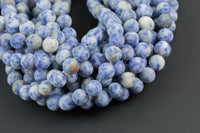 Natural Light Sodalite Matte Round- 6mm 8mm 10mm 12mm-Full Strand 15.5 inch Strand AAA Quality Smooth Gemstone Beads