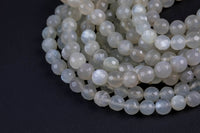 Natural White Fire Moonstone Beads - High Quality Faceted Round - Slightly Gray with White Fire - Full Strands 6mm 8mm 10mm Gemstone Beads