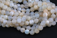 Natural Moonstone Milky White Matt Faceted Round Beads. A Quality Full Strand 8mm. Gemstone Beads