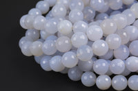 Natural Blue Laced Agate Chalcedony Faceted Round 6mm, 8mm, 10mm- Full Strand Gemstone Beads