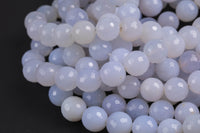 Natural Blue Laced Agate Chalcedony Faceted Round 6mm, 8mm, 10mm- Full Strand Gemstone Beads