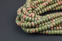 Natural Unakite Unikite- High Quality in Faceted Roundel- 4mm, 6mm, 8mm, 10mm, 12mm Gemstone Beads