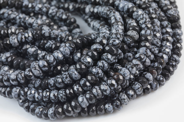 Natural Snow Flake Obsidian- High Quality in Faceted Roundel- 6mm Gemstone Beads