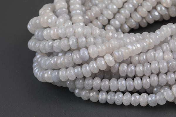 GORGEOUS MYSTIC Gray Silverite JADE / Moonstone Color High Quality in Faceted Rondelle- 8mm-Full Strand 15.5 inch Strand