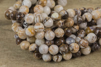 Natural Faceted Petrified Wooden Opal Beads 4mm 6mm 8mm 10mm Round Beads Earthy Beige Brown Yellow Gray Stone 15.5" Strand Gemstone Beads