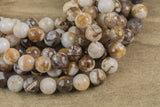 Natural Faceted Petrified Wooden Opal Beads 4mm 6mm 8mm 10mm Round Beads Earthy Beige Brown Yellow Gray Stone 15.5" Strand Gemstone Beads
