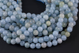 NATURAL Light Colored Aquamarine round beads in full strands. 6mm, 8mm, 10mm, 12mm, 14mm - Full Strand 15.5 inch Strand - Grade A Smooth