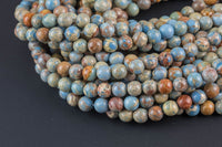 Natural Carolina Blue AFRICAN Sea Sediment Jasper smooth round sizes, 4mm, 6mm, 8mm, 10mm, 12mm- Full 15.5 Inch Strand- Wholesale Price