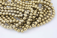 Titanium Pyrite- Light Gold Metallic HEMATITE Beads. Round Smooth. 2mm,3mm, 4mm, 6mm, 8mm,10mm or 12mm. Full Strand 16". AAA Quality