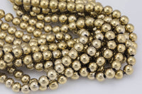 Titanium Pyrite- Light Gold Metallic HEMATITE Beads. Round Smooth. 2mm,3mm, 4mm, 6mm, 8mm,10mm or 12mm. Full Strand 16". AAA Quality