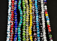 Evil Eye Beads Round Glass Crystal 4mm 6mm 8mm All Colors Available 15-16"