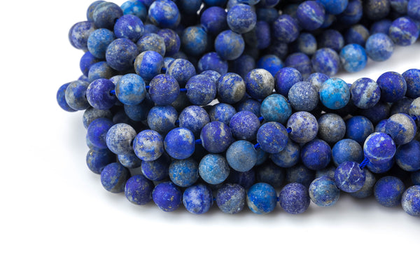 Natural Matte Lapis Lazuli, Not Dyed High Quality in Round, 2mm, 3mm, 4mm, 6mm, 8mm, 10mm, 12mm- Full 15.5 Inch Strand AAA Quality