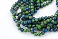 Natural Malachite Azurite Beads Grade AAA Round 4mm, 6mm, 8mm, 10mm, 12mm, 14mm- Full 15.5 Inch strand AAA Quality Smooth Gemstone Beads