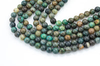 Natural African Turquoise Turquiose Round. 4mm, 6mm, 8mm, 10mm, 12mm- Wholesale Bulk or Single Strand- Full 15.5 Inch Strand Smooth