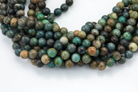 Natural African Turquoise Turquiose Round. 4mm, 6mm, 8mm, 10mm, 12mm- Wholesale Bulk or Single Strand- Full 15.5 Inch Strand Smooth