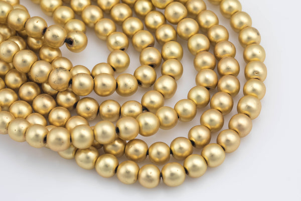 Gorgeous Matte Gold Hematite Smooth Round Loose Beads - Natural Hematite Gold Plated in 6mm 8mm 10mm 12mm Full Strand 16" AAA Quality