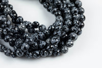 Natural Faceted Snowflake Obsidian High Quality in Faceted Round- 4mm, 6mm, 8mm, 10mm, 12mm- Full 15.5 Inch Strand Gemstone Beads