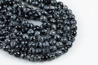 Natural Faceted Snowflake Obsidian High Quality in Faceted Round- 4mm, 6mm, 8mm, 10mm, 12mm- Full 15.5 Inch Strand Gemstone Beads