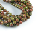 Natural Unakite Unikite Jasper Round, 4mm, 6mm, 8mm, 10mm, 12mm- Full 15.5 Inch Strand- Wholesale Pricing AAA Quality Smooth