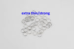 White Gold Silver Toned SUPER STRONG/ Extra THIN Jump Rings 3mm 4mm 5mm. Carbon Steel - Very sturdy despite thickness.