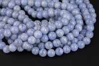 Natural Blue Laced Agate Round 6mm, 8mm, 10mm, 12mm Full 15.5 Inch Strand- A Quality AAA Quality Smooth Gemstone Beads