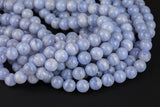 Natural Blue Laced Agate Round 6mm, 8mm, 10mm, 12mm Full 15.5 Inch Strand- A Quality AAA Quality Smooth Gemstone Beads