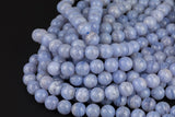 Natural Blue Laced Agate Round 6mm, 8mm, 10mm, 12mm Full 15.5 Inch Strand- A Quality AAA Quality Smooth Gemstone Beads