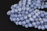 Natural Blue Laced Agate Round 6mm, 8mm, 10mm, 12mm Full 15.5 Inch Strand- A Quality AAA Quality Smooth Gemstone Beads