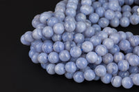 Natural Blue Laced Agate Round 6mm, 8mm, 10mm, 12mm Full 15.5 Inch Strand- A Quality AAA Quality Smooth Gemstone Beads