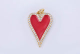 1 pc Dainty Enamel Red heart Pendant, CZ Micro Pave 18kt Gold Heart pendant, Enamel pendant Statement Necklace Jewelry Supply 16x23mm