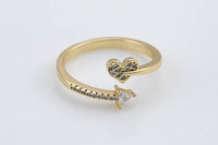 1 pc Gold Ring Heart Dainty Ring, Adjustable Ring, Minimalist Cz Ring, Micro Pave Ring, Gold Open Ring, Dainty Jewelry