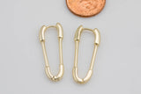 1 Pair Gold Safety pin Earrings Paper Clip earrings safety pins/needle earrings Safety pin drop earrings Cubic 2 pcs per order 12x29mm